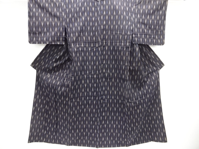 JAPANESE KIMONO / ANTIQUE HITOE KIMONO / COTTON / KURUME KASURI / WOVEN GEOMETRIC PATTERN